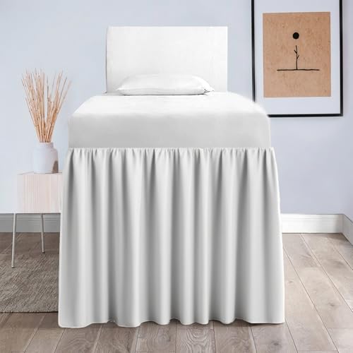 Dorm Bed Skirt - Ruffled Extra Long Bed Skirt Twin-XL, 110g Brushed Cloth Twin BedSkirt - College Dorm Room Essentials - 32