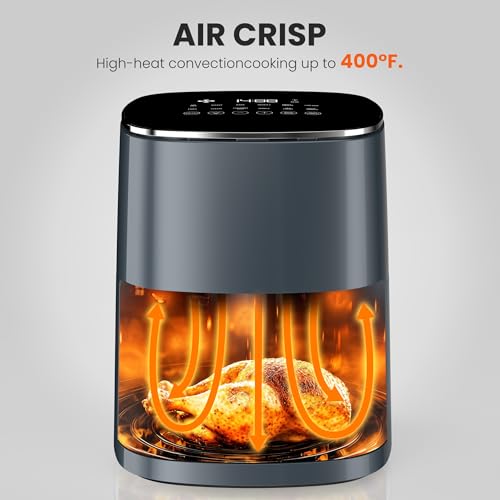 Image of Sweetcrispy Air Fryer 6QT with Window, Square Airfryer Oven 12-in-1 for Family, 400F Rapid Air Crispy Technology, Roast Bake Dehydrate, Nonstick & Easy-Clean Basket,Grey