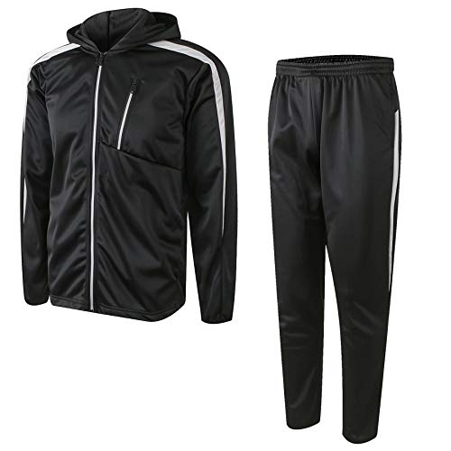 URBEX Mens Athletic 2 Piece Tracksuit Set Hooded Jacket and Sport Pants Long Sleeve Jacket Casual Loose Sweatshirt Drawstring Hoodie-Blk-3XL Black
