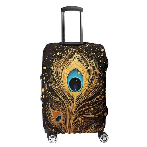 Peacock Feather Gold Design Printed Luggage Cover Protector, Fits 18-32 Inch Luggage4