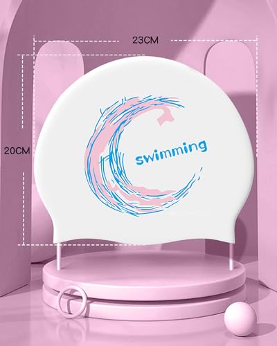 Swimming Cap - Silicone Swim Cap for Women Men Adults Teenagers (White) - Image 4