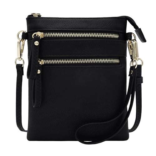 Solene Small Crossbody Bag for Women, Multi Zip Pockets with Detachable Wristlet, Lightweight Travel Purse, Cell Phone Pouch