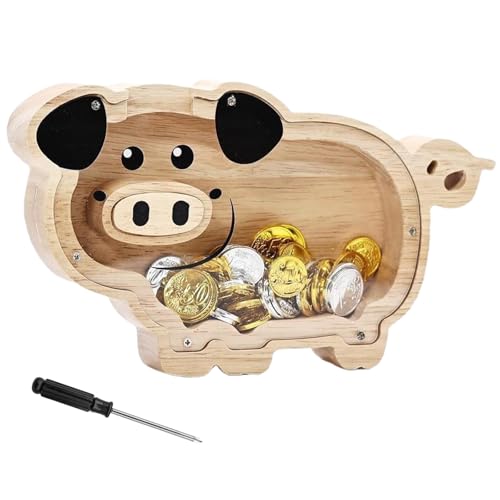 Zasjon Tirelire Enfant en Bois Tirelire Cochon Personnalisé Décoratives Dessin Animé Piggy Bank Cadeau pour Garçon ou Fille