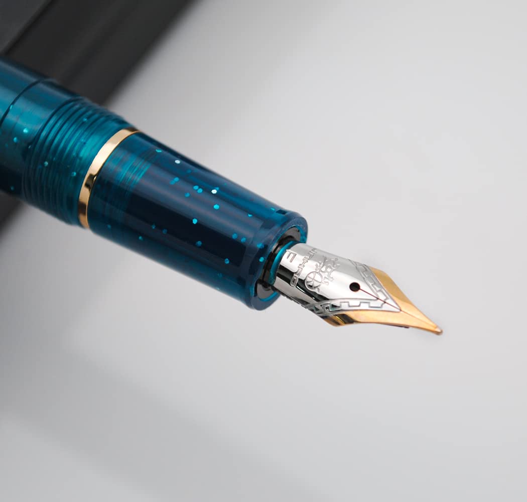 JINHAO 82 Celluloid Fountain Pen Acrylic Ink Pen with Ink Converter (Fine Nib, Gold Clip-Transparent Deep Sea Blue) - Image 2