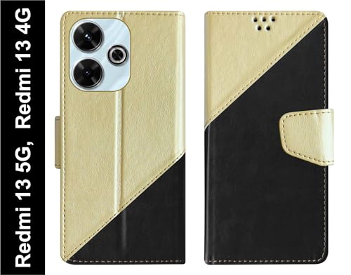 Image of SBMS Flip Cover for Redmi 13 5G / Redmi 13 4G Back Cover Case with Magnatic Closure | Inbuilt Stand | Card & Money Pocket (MultiBlack)