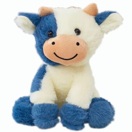 YUKOUQIAN Cow Stuffed Animal Cute Cow Plush Doll Toy 8 inch for Girls Boys Christmas (zuoniu deep Blue)