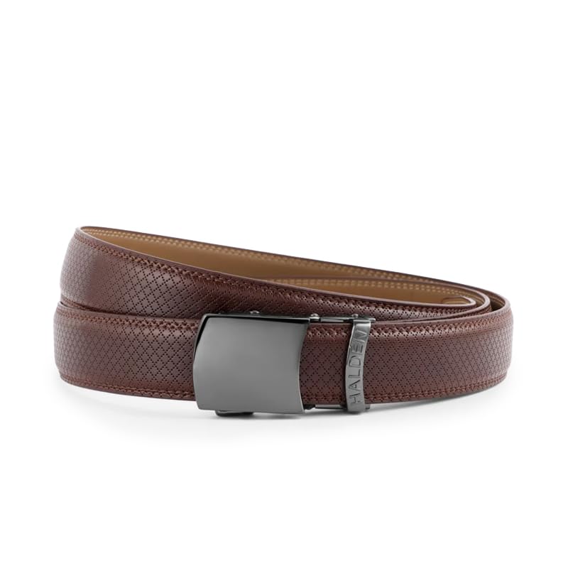 Image of HALDEN THEO Brown Belt For Men Leather Original (Adjustable Fits Up to 44 Inch Waist) Ratchet Strap with Classic Buckle & Magnetic Auto-lock