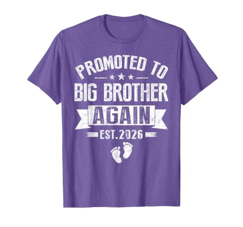 Promoted to Big Brother Again Est 2026 Announcement T-Shirt, Men, Purple Heather, Medium