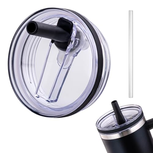 Image of Replacement Lid for Stanley 40 oz and 64 oz Tumbler.Leakproof Flip Straw Lid Fit Stanley Cup Quencher H2.0 40 oz /64 oz and ProTour 40oz /64oz Tumbler.(Black,1-Pack)
