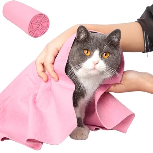 STEEL-LAND セームタオル ペット用 吸水速乾タオル 犬用・猫用 超吸水 チョウキュウスイ素材 柔らかく肌に優しい お風呂上がりの体拭きに最適 耐久性 洗車・業務用 多目的タオル プレゼントにも最適 (ピンク)
