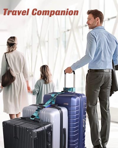 Image of Slohif Luggage Straps to Connect Two Suitcases - Adjustable Add A Bag Suitcase Connector Strap Belt Accessories to Hold Suitcases Together for Travel Sea Wave