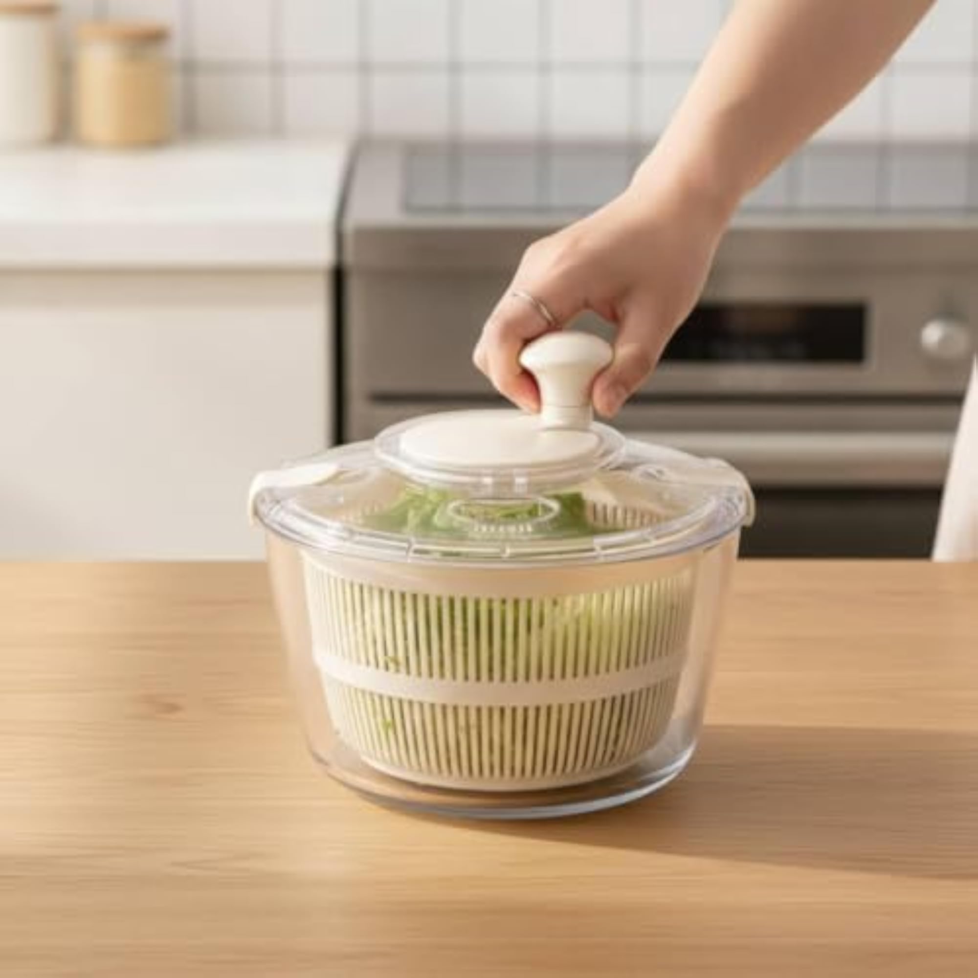 Kitchen Tool Transparent Manual Salad Dryer with Glass Bowl