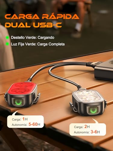 ISEYOU Luz Bicicleta Delantera, Súper Delgado Luces Bicicleta Delantera y Trasera USB-C Recargable, 5+6 Modos y IP65 Impermeable, Fácil de Montar, Ideal para Ciclismo de Montaña y Carretera Nocturna - imagen 6
