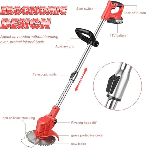 Image of SRSRAVY Cordless Electric Grass Cutter Machine, Adjustable Height and Portable Garden Lawn Trimmer, Weed Cutting, Hand Grass Weeder for Home Garden, Lawn, Yard-with 2Pcs-48V Chargeable Battery- (GN35)