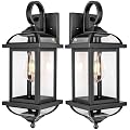 Roravilila 18” 2-Pack Black Porch Lights Outdoor Light Fixtures, Anti-Rust Aluminum Exterior Light Fixtures with Clear Glass Wall Mount Lanterns Outside Lights for House, IP65 Waterproof Wall Lights
