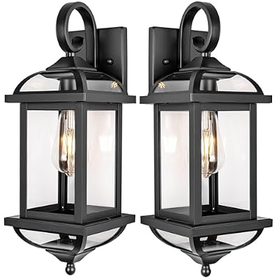 Roravilila 18” 2-Pack Black Porch Lights Outdoor Light Fixtures, Anti-Rust Aluminum Exterior Light Fixtures with Clear Glass Wall Mount Lanterns Outside Lights for House, IP65 Waterproof Wall Lights