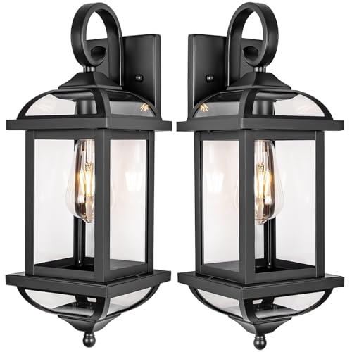 Roravilila 18” 2-Pack Black Porch Lights Outdoor Light Fixtures, Anti-Rust Aluminum Exterior Light Fixtures with Clear Glass Wall Mount Lanterns Outside Lights for House, IP65 Waterproof Wall Lights by Roravilila - Used condition - US$60.97