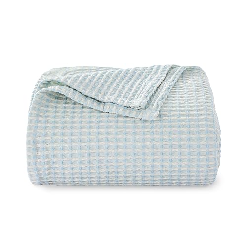 EGOHOME Lightweight Cotton Two-Tone Check Pattern Waffle Throw Blanket