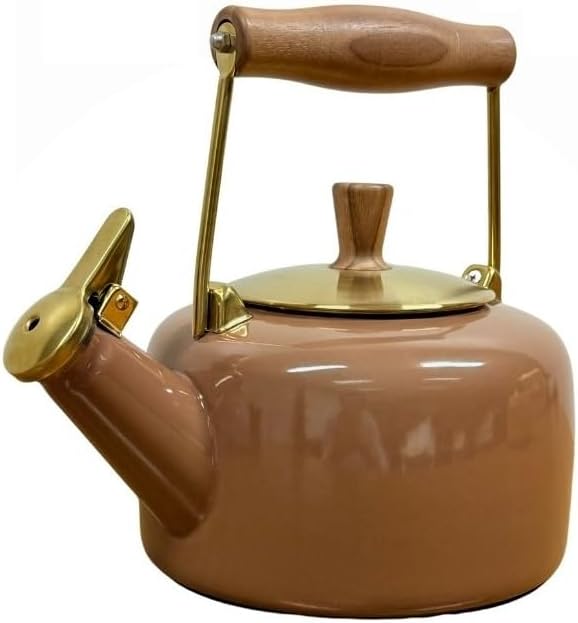 Chantal SVEN Enamel-on-Steel Whistling Teakettle with WALNUT Wood Handle and Knob, 1.4 quarts (Café Mocha)