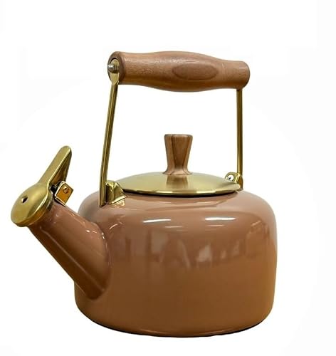 Chantal SVEN Enamel-on-Steel Whistling Teakettle with WALNUT Wood Handle and Knob, 1.4 quarts (Café Mocha)