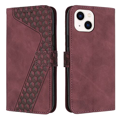 Étui portefeuille iPhone 15 Plus rouge en cuir vintage avec porte-cartes