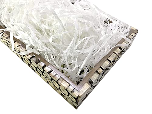 Image of Eco Sarras thin shredded paper crinkle paper grass strips gift tray decoration, gift hamper decorations, gift box fillers, wedding birthday & valentines day gift (1000 Grams / 1 KG, White)