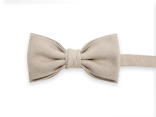 LINILI Leinen Fliege und Einstecktuch SET für Herren, Bereits gebunden und verstellbar- Handgefertigt in EU- Farbe: Beige