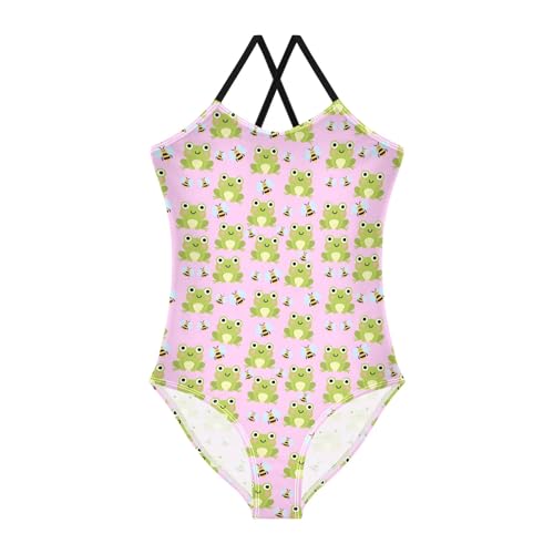 senya Girls Swimsuits One-Piece Swimwear Tie Bathing Suit Beach Summer Round Neck 9-10T Frog Bee Pattern