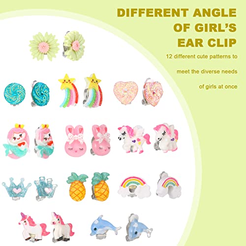 12 Pairs Kids Clip On Earrings for Girls, No Pierced Design Rainbow Earrings for Kids, Princess Clip-on Stud Set, Dress Up Princess Jewelry Accessories2