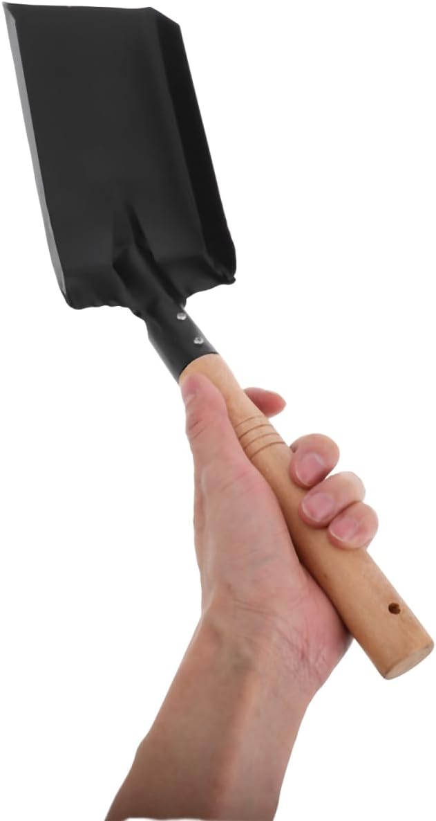 SUPVOX Heavy Duty Fireplace Ash Shovel: 14" Small Garden Shovel with Ergonomic Wooden Handle - Multi-Purpose Square Iron Spade for Coal, Stove, Soil, Camping & Beach Digging