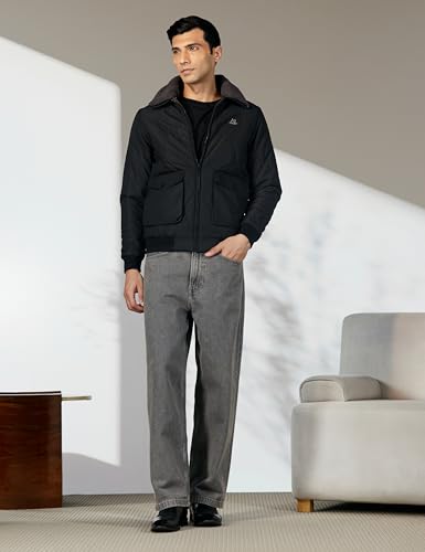 Image of Qube By Fort Collins Men's Regular Fit Fashionable Bomber Jacket with Fur on Collar - Warm, Stylish & Perfect for Winter