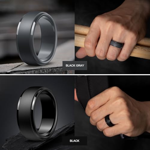 Image of Egnaro Men's Silicone Wedding Rings: Classic Black Step Edge Rubber band 10mm Wide 2.5mm Thick- Hypoallergenic for Gym /Outdoor /Gift(1 /4 /7 Variety Pack with Half Size)