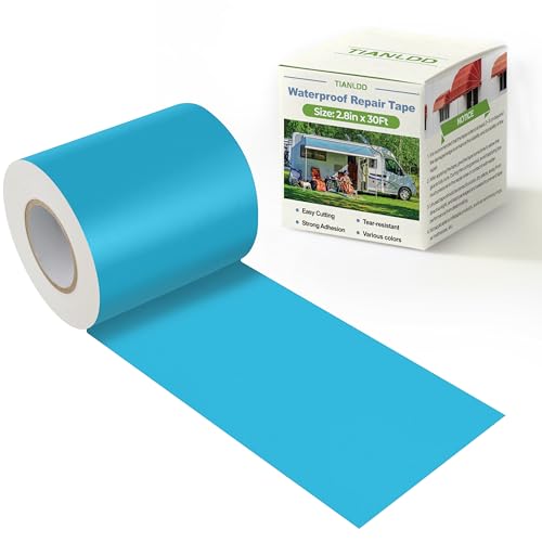 TIANLDD Waterproof Repair Tape for Fabric,RV Awning,Boat Covers,Tents,Tarp,Heavy Duty Outdoor Repair Patch - 2.8IN x 30FT（Blue）
