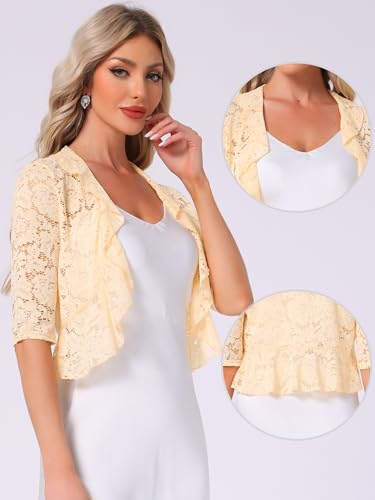 Image of Allegra K Lace Shrug for Women Bolero Tops Sheer Cardigan Open Front Half Sleeve Dressy Cover Up