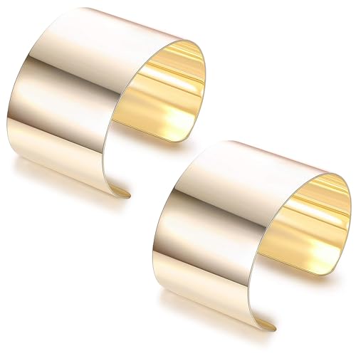 RIOSO 2 Pcs Cuff Bangle Bracelet for Women Open Wide Wire Bracelets Adjustable Gold Wrist Cuff Wrap Bracelet