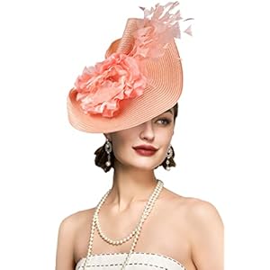 BABEYOND Tea Party Fascinator Hat for Women Kentucky Headwear Feather Derby Pillbox Wide Church Hat for Cocktail Wedding