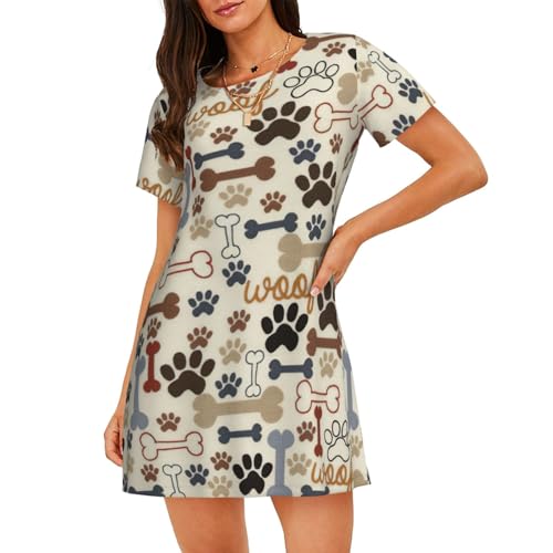 Chemise de nuit douce à motif pattes de chien pour des nuits douillettes