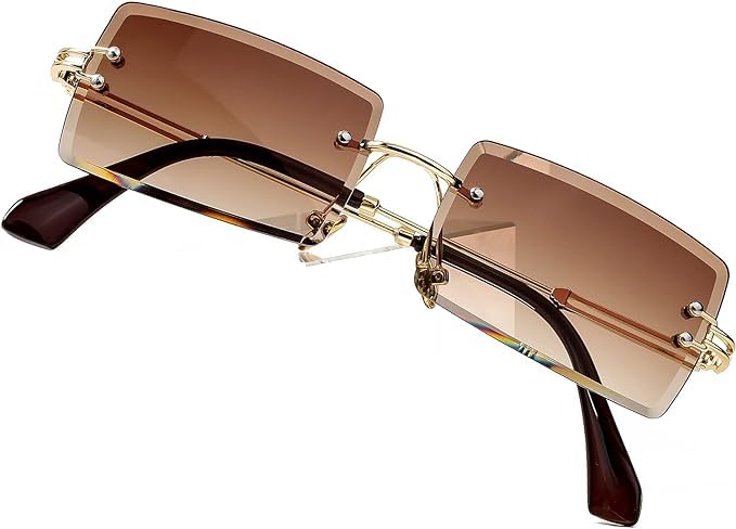 Fashion Rimless Rectangle Sunglasses for Women Men Square Glasses Ultralight UV400 Eyewear Unisex-image-13