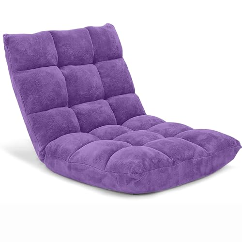 Image of Giantex Floor Chair with Back Support, 14 Adjustable Position, Padded Sleeper Bed, Couch Recliner, Folding Gaming Floor Chairs for Adults, Living Room, Bedroom, Yoga, Meditation, Purple