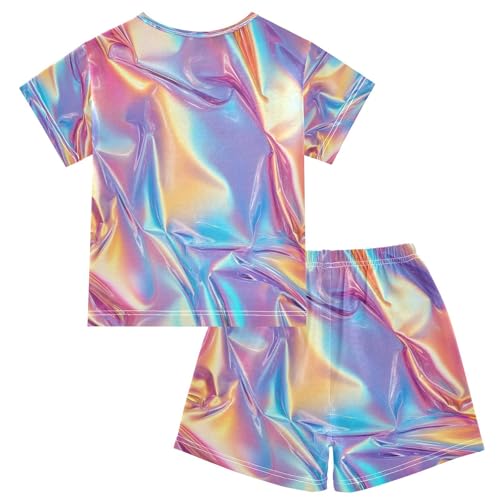 ALAZA Colorful Radiant Pajamas Set Short Sleeve Cotton Sleepwear Summer Pjs 2 Piece 5-14Y2