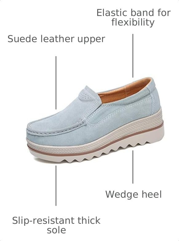 Image of YING LAN Women's Suede Platform Wedge Slip On Loafers Shoes | Breathable lining, Memory foam insole, Lightweight outsole, Arch support, Moccasins toe, Office casual everyday wear