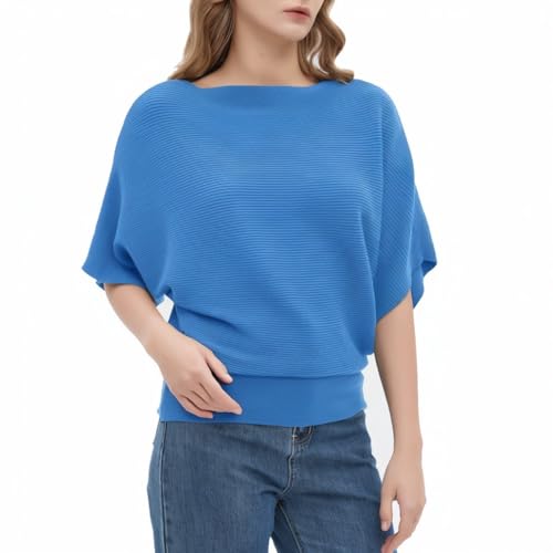 Image of EDSTAR Women Dolman Batwing Sleeves Knitted Sweaters Winter Boat Neck Pullovers Tops