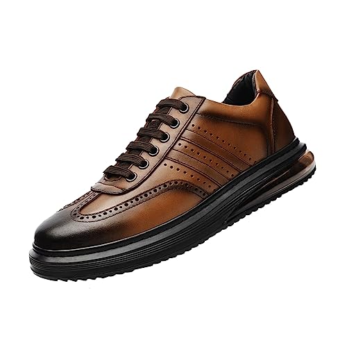 Men's Air Cushion Dress Leather Oxford Sneakers Lightweight Comfort Trendy Wingtip Lace-up Casual Business Work Shoes for Men