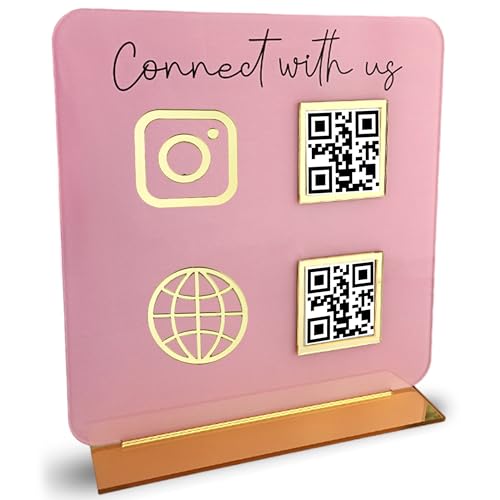 Skywin QR Code Sign for Business – Social Media & Cash App QR Code Sign Stand, Elegant Pink Acrylic Display Holder for Office Desk, Home Decor & Payment Display (Pink)