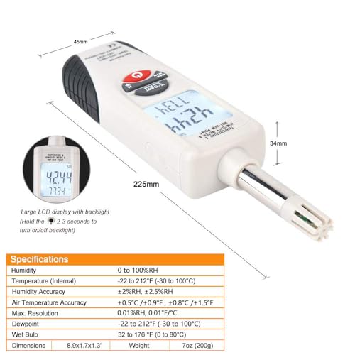 Image of LABART Digital Hygro-Thermometer hygrometer Psychrometer | Humidity, Temperature & Dew Point Meter (0-100% RH, -30C~100C) | Lab Grade with Certificate