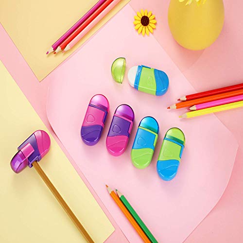 12 Pieces Pencil Sharpener Portable Manual Pencil Sharpener With Eraser And Lid Hand Pencil Sharpener For Office Home And School Supply #TOP2