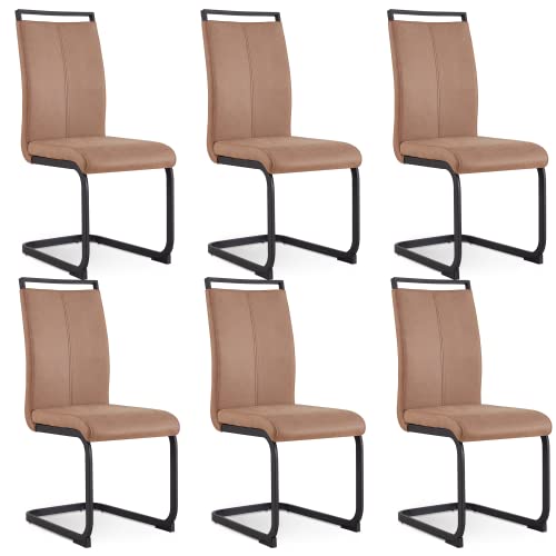 Image of Baysitone Modern Dining Chairs Set of 6, Side Dining Room Chairs, Kitchen Chairs with Faux Leather Padded Seat High Back, for Dining Room,Kitchen, Living Room Brown