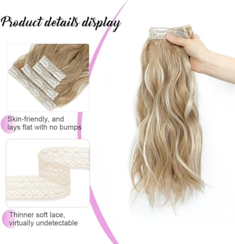 Hair Extensions Clip in 4PCS Clip in Hair Extension 14" Short Beach Highlight Blonde Wavy Hair Extensions Invisible Lace Weft Natural Soft Hair pieces for Women(Dirty Blonde with Brown Highlights) - Image 3