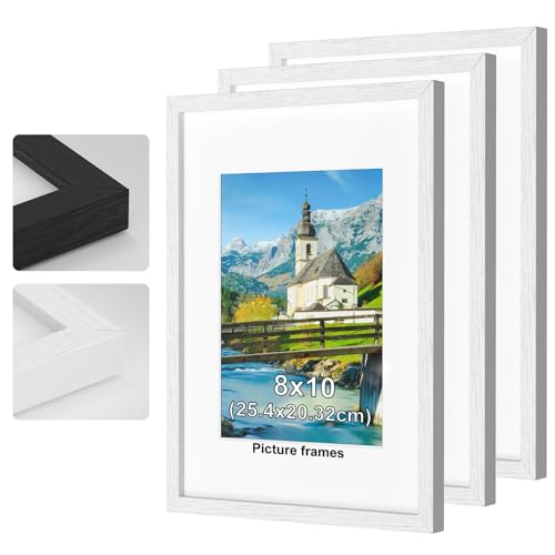 Image of 3Pack 8x10 Picture Frame, White Wooden Picture Frames, 25.4x20.3cm Photo Frame with Perspex Glass, With Stand and Wall Mountable Horizontal or Vertical Wall Mounting Bedroom and Living Room Decoration