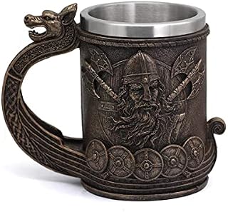 Viking Tankard 600 Ml Beer Resin Stainless Steel Cup Gothic Mug Beer Mugsbeer Mugs with Handles Beer Mugs for Men Viking Gifts for Men Suitable for Special Holidays Such As Halloween